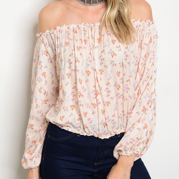 PEACH off shoulder top with hand detail- Top - Picture 2 of 3